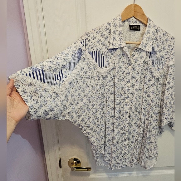 Vintage Blue & White Patchwork Set - includes blouse and skirt - Picture 8 of 13